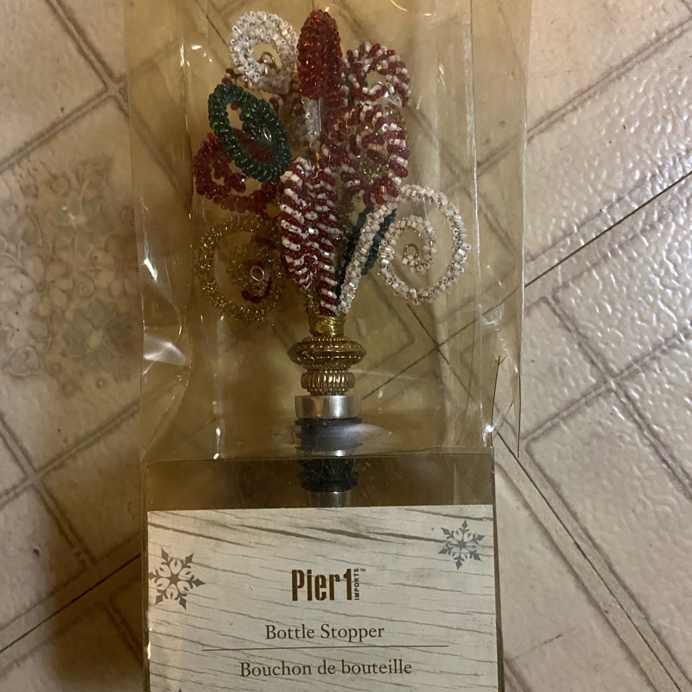 Pier 1 Holiday Bottle Stopper with Red and Green Accents